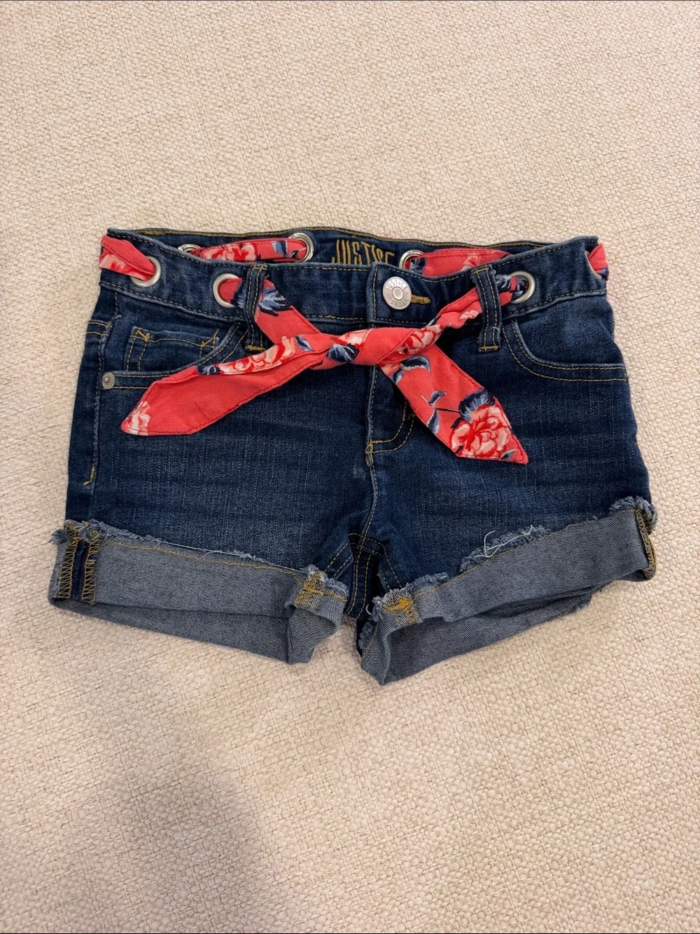 Justice Dark Denim Jean shirts with flower belt size 8